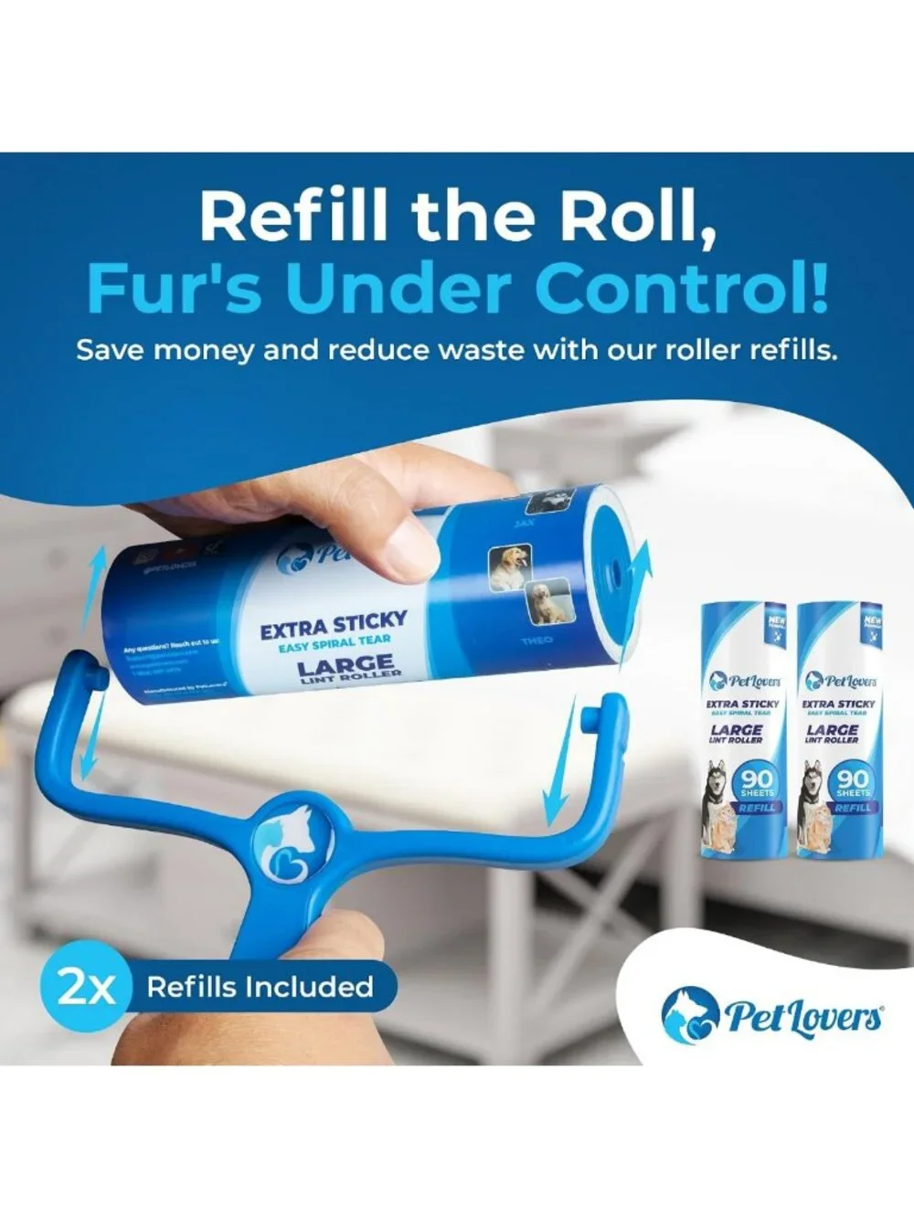 Extra Sticky Lint Roller for Pet Hair Removal - 270 Sheets, 3 Pack, Ideal for